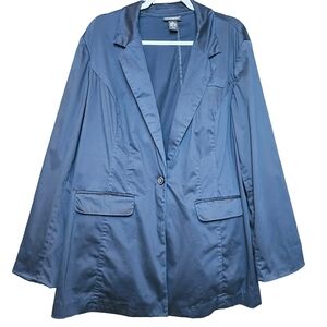 LANE BRYANT Women's Navy Cotton One Button Casual Blazer Jacket Size 22